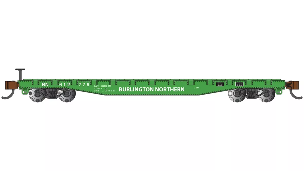 Bachmann 17357 N Scale 52' Flatcar Burlington Northern BN 612779