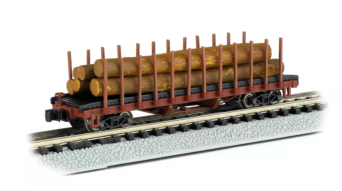 Bachmann 18351 N Scale 40' Die-Cast Flatcar with Log Load - 1906-1935