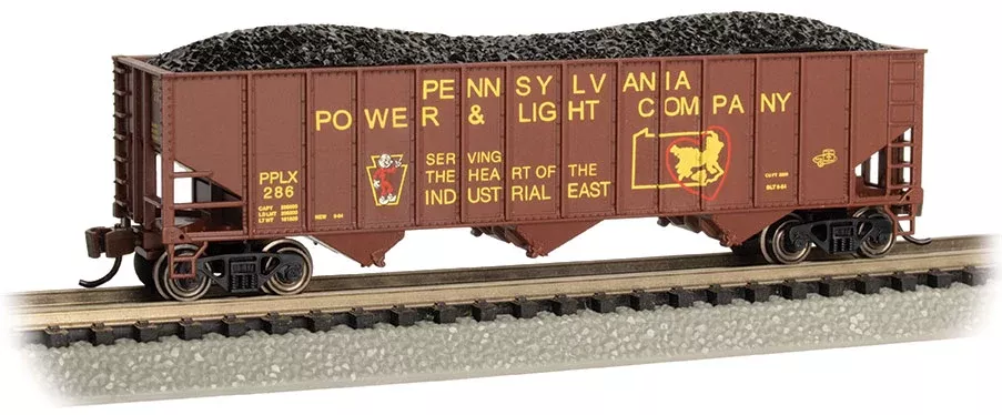 Bachmann 18755 N Scale 100 Ton 3 Bay Hopper with Load Pennsylvania Power & Light PPLX 286