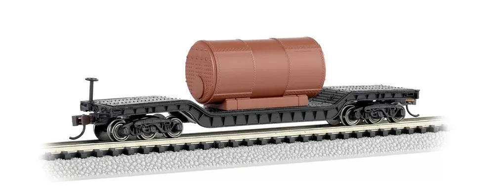 Bachmann 71395 N Scale 52' Center Depressed Flatcar with Boiler Load - Unlettered
