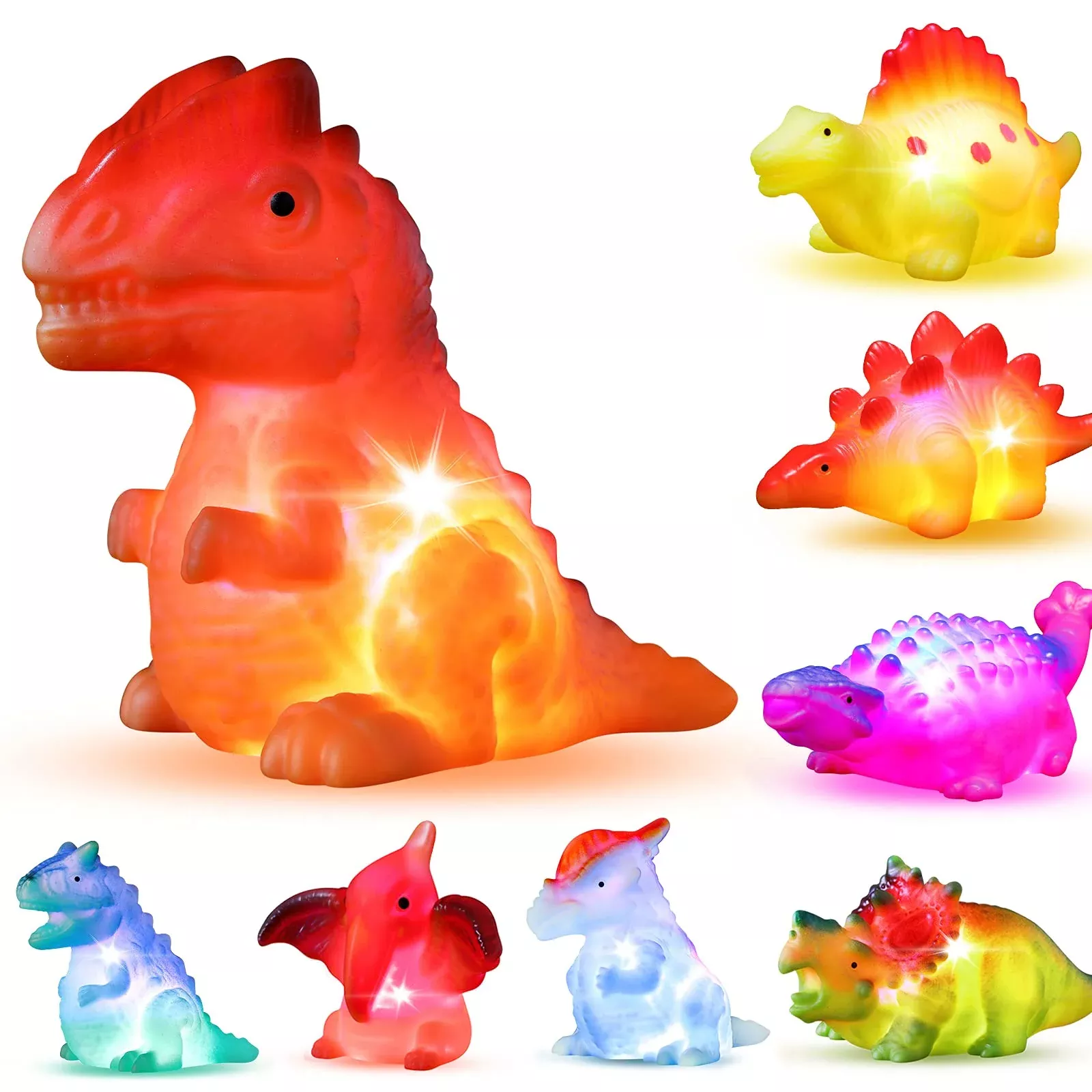 Bakatatoyz Light Up Dinosaur Bath Toys 8 Pack Multicolored Small