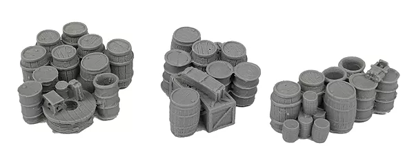 Bar Mills Scale Model Works 2008 HO Scale 3 Groups of Kegs & Crates (Unpainted Resin)