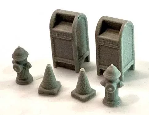 Bar Mills Scale Model Works 2025 HO Scale Sidewalk Details (Traffic Cones, Mailboxes, Fire Hydrants)