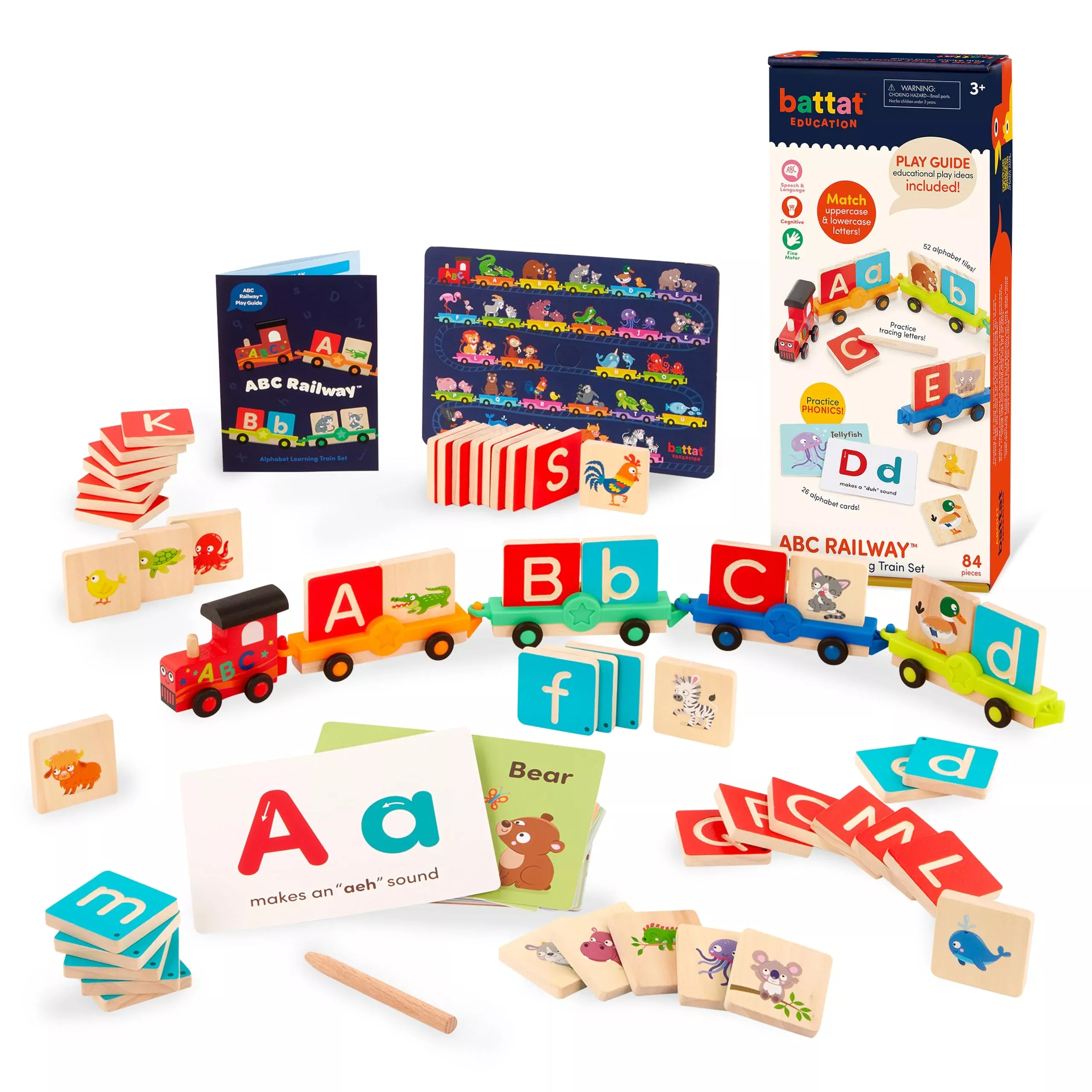 Battat Education ABC Railway Alphabet Train Set, 84-Piece, Multi