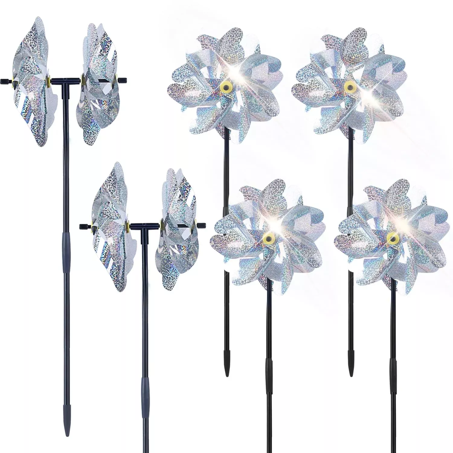 BATTIFE Double-Sided Outdoor Spinner Deterrent Silver 6 Set 7.09