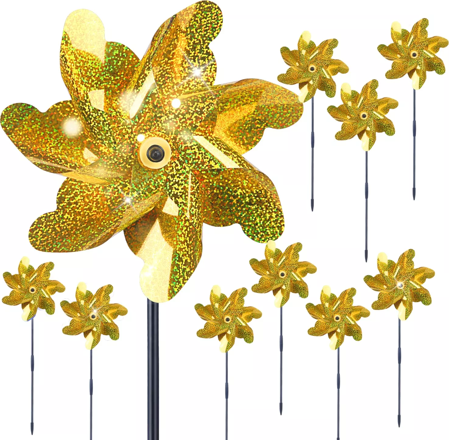 BATTIFE Yellow Garden Pinwheels, 10 Pack, 19.69 inches,