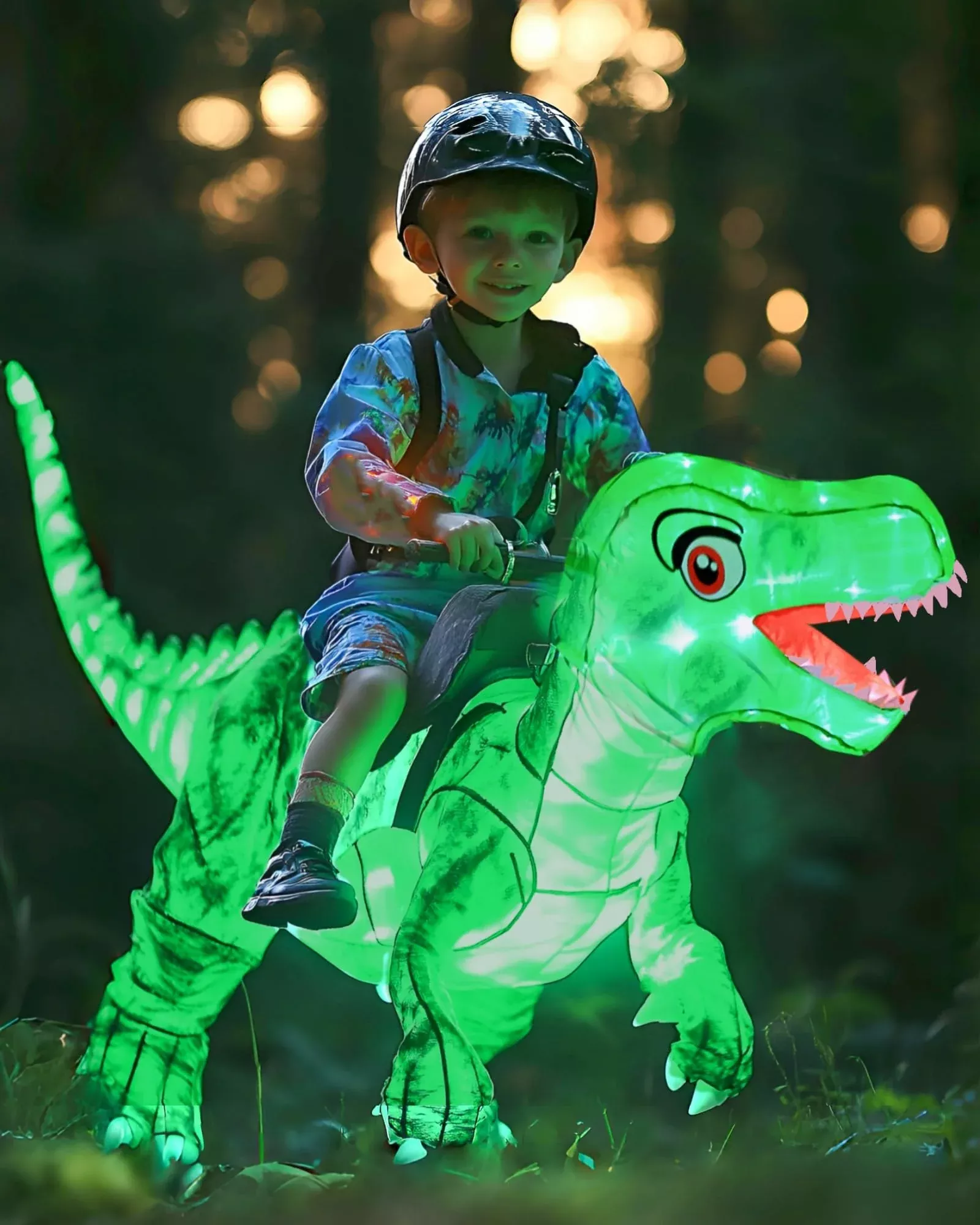 bDDeDD Kids Inflatable Dinosaur Costume Green L with LED Lights