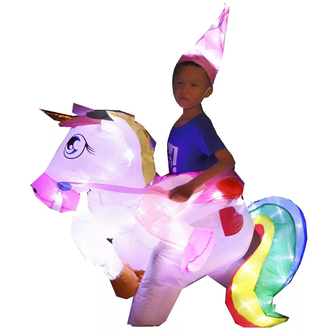 bDDeDD Kids Inflatable Unicorn Costume M 6-8 Years Light Up