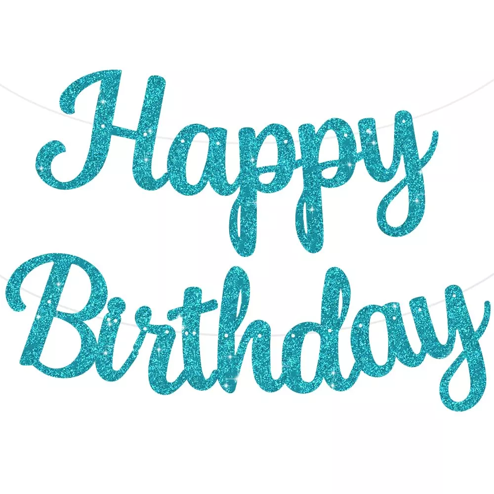 BEISHIDA Glitter Happy Birthday Banner, Light Blue, 7x5 Inches