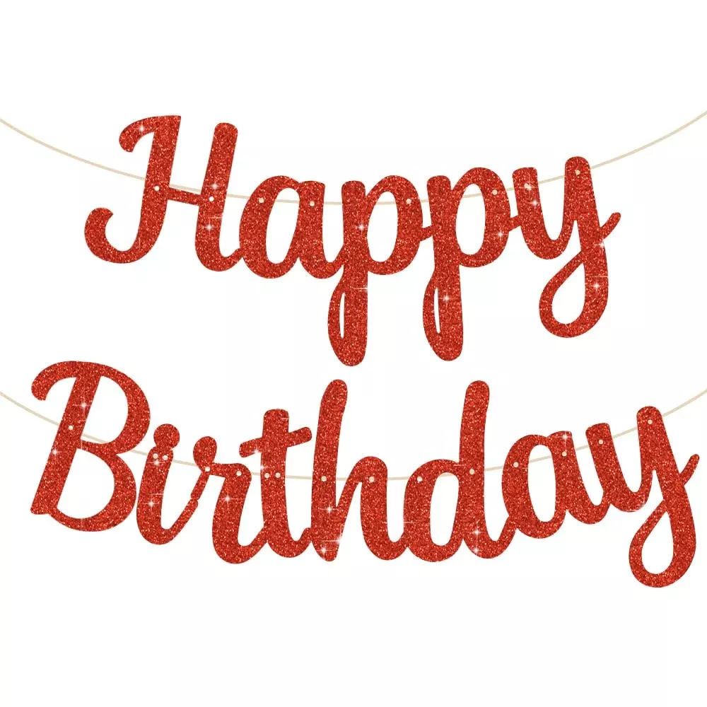 BEISHIDA Red Glitter Happy Birthday Banner 10' x 3' Pre-strung