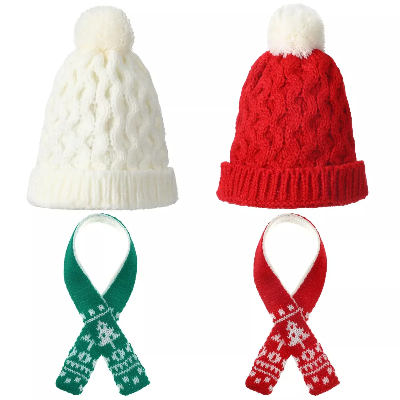 Bencailor Christmas Doll Scarfs and Hats Set - Red Green, One Size,