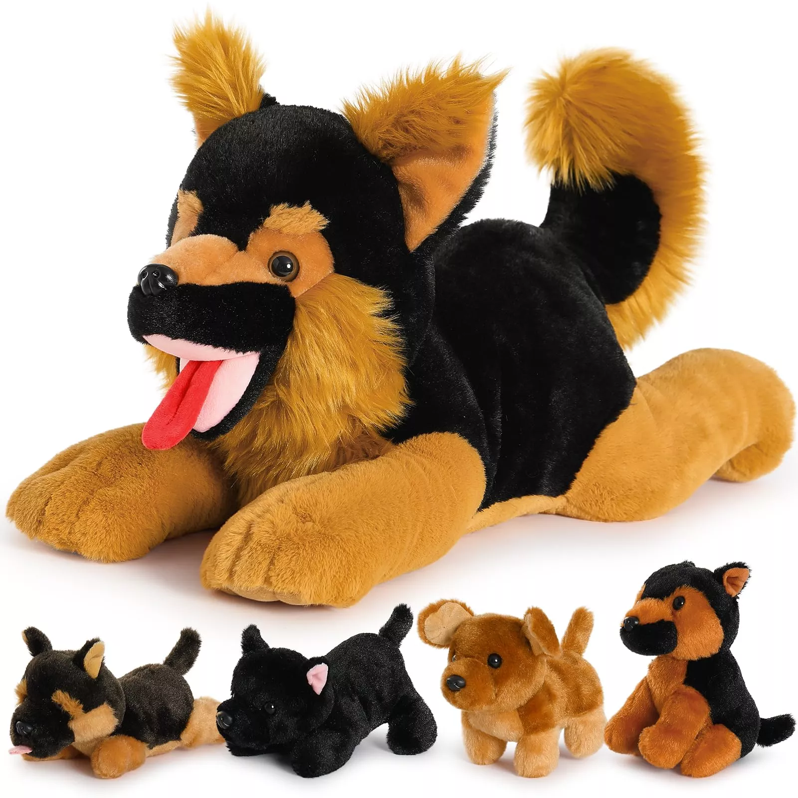 Beniny 5Pcs German Shepherd Stuffed Animals Dog Set - Mommy Black Larg