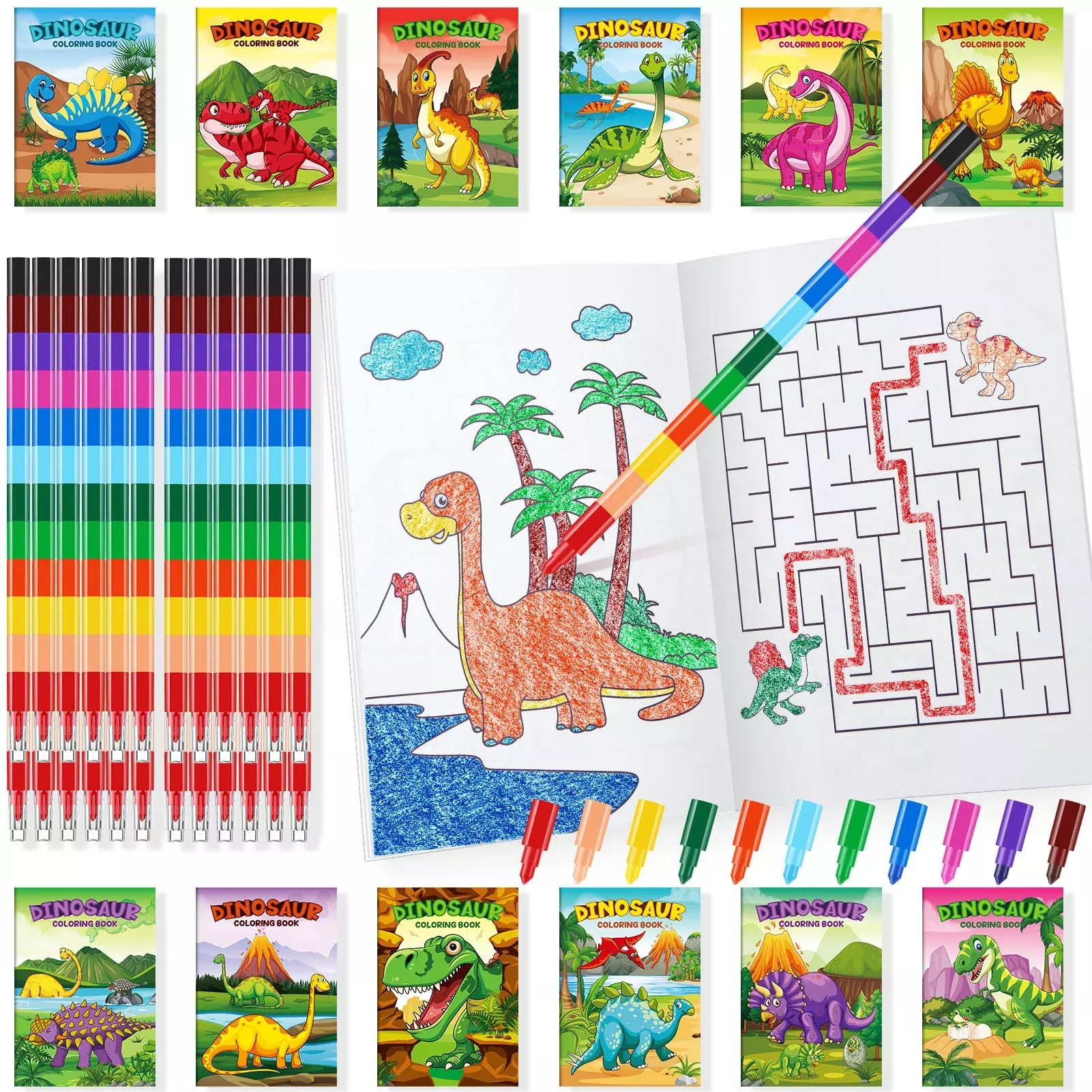 BenLouis Dinosaur Coloring Books Set for Kids, 24 Pieces, Multicolor