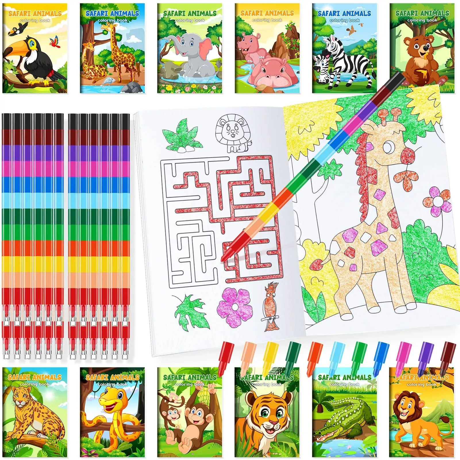 BenLouis Jungle Safari Coloring Books Set, 24 Pieces, Multicolor