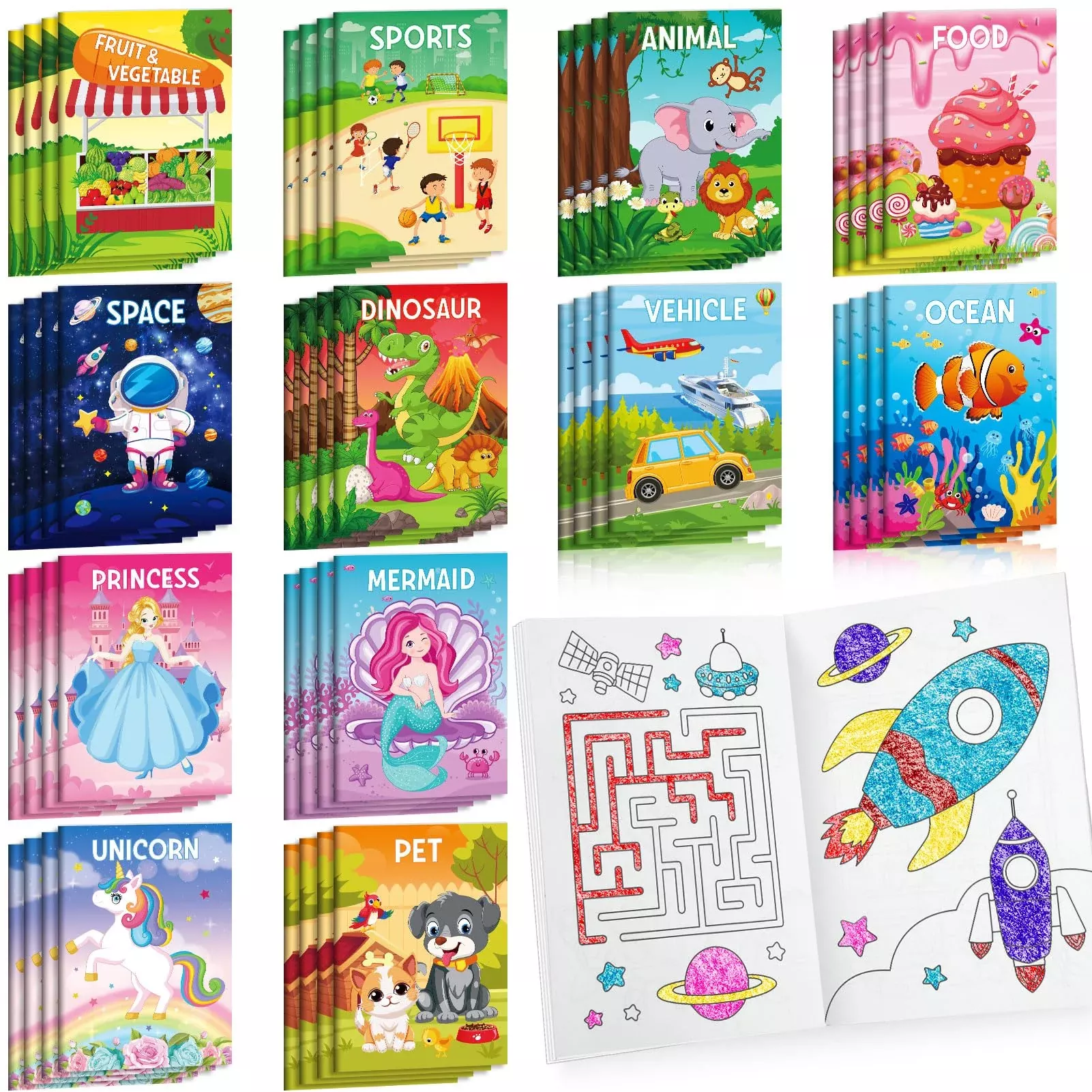 BenLouis Mini Coloring Books for Kids, 12 Styles, 6.7 x 4