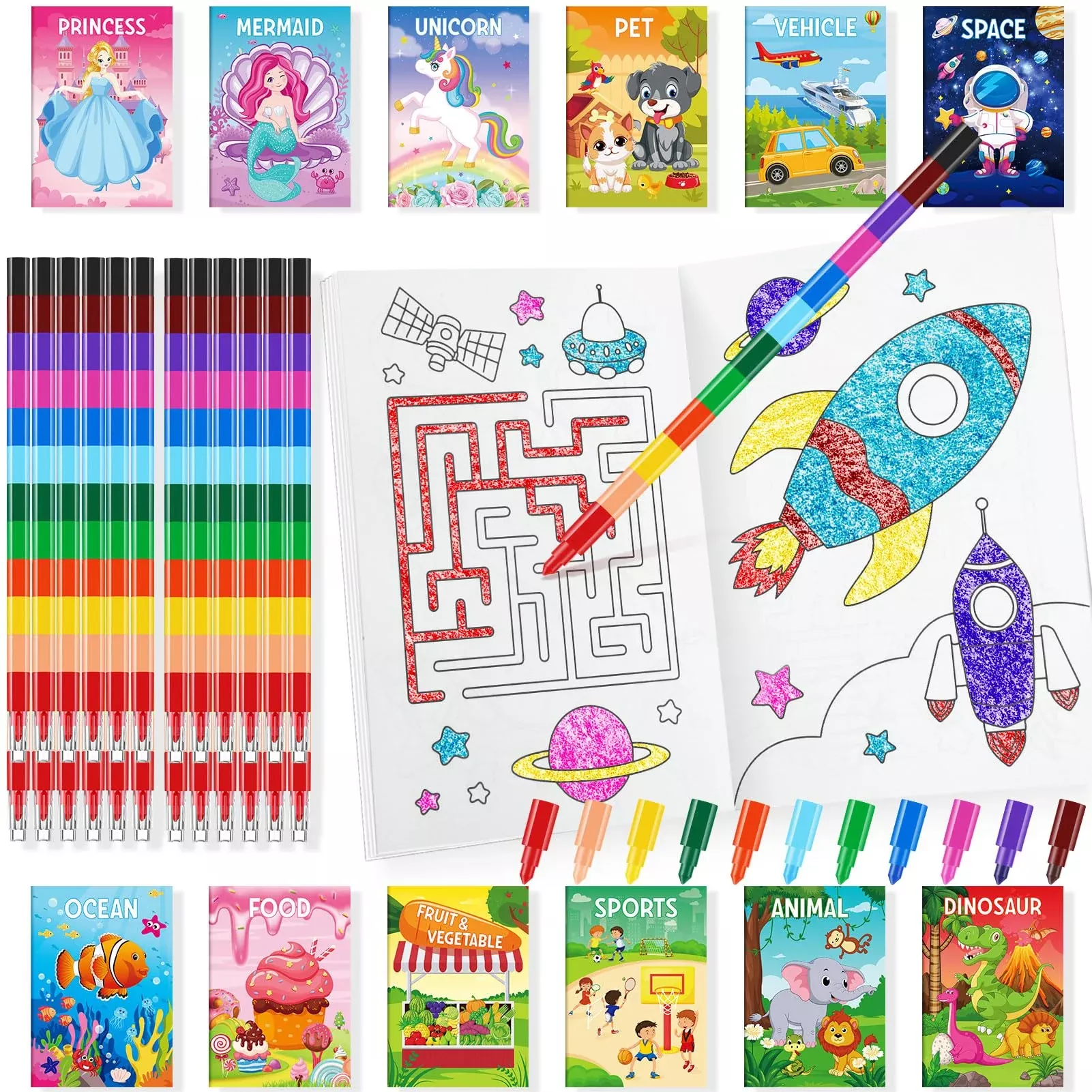 BenLouis Mini Coloring Books for Kids, 12 Styles, Small, Multicolor