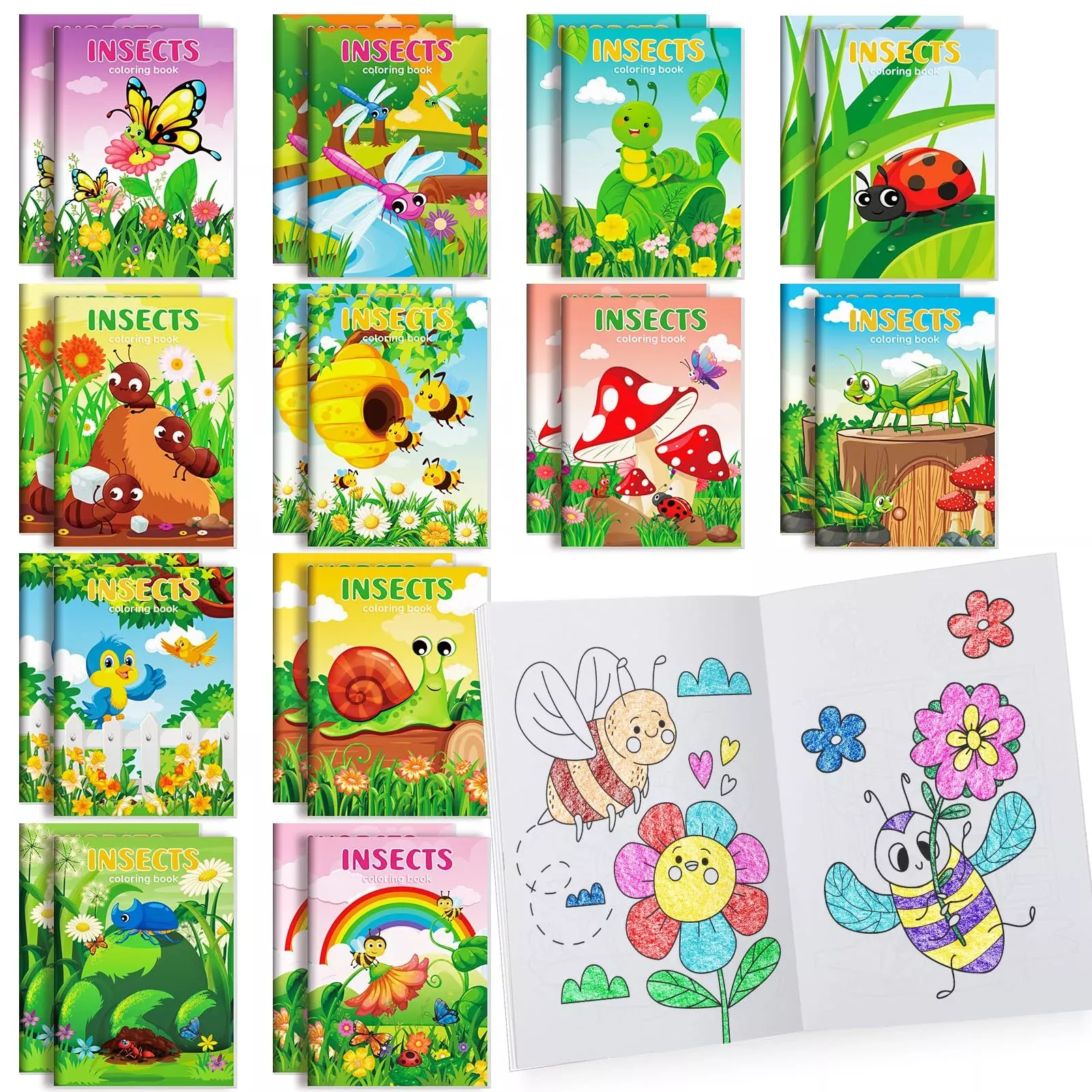 BenLouis Spring Insects Coloring Books, 24 Pack, Blue, 6.7x
