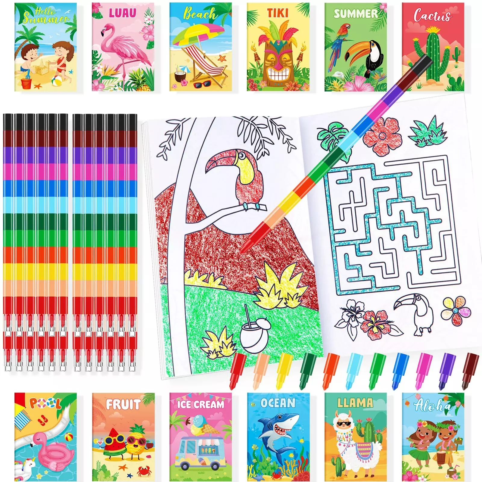 BenLouis Summer Coloring Books Set for Kids, Multicolor, 24 Pieces
