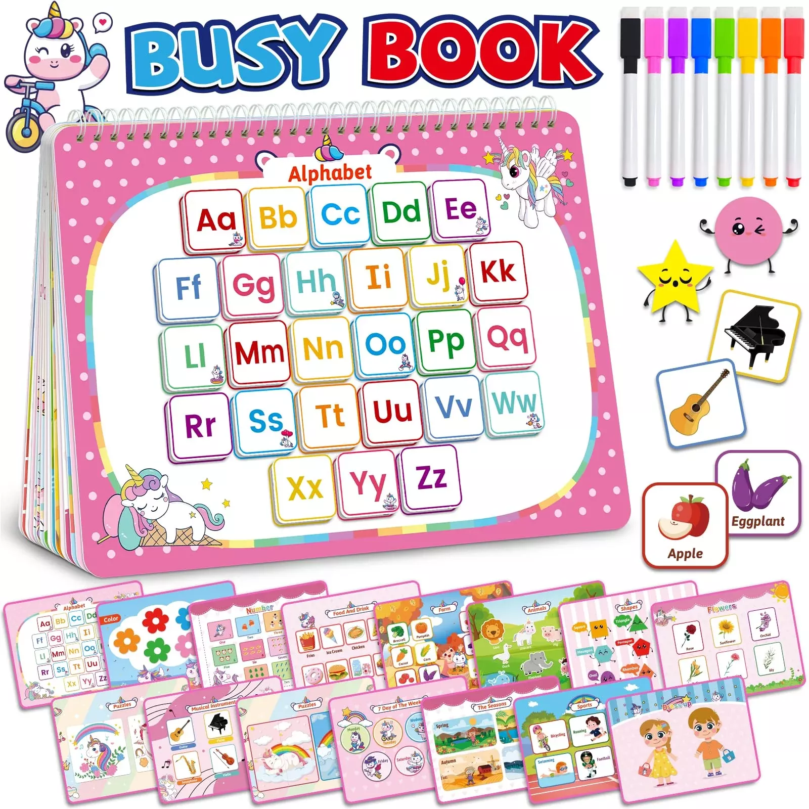Benresive Busy Book for Toddlers 3-5, Pink, Medium Size,