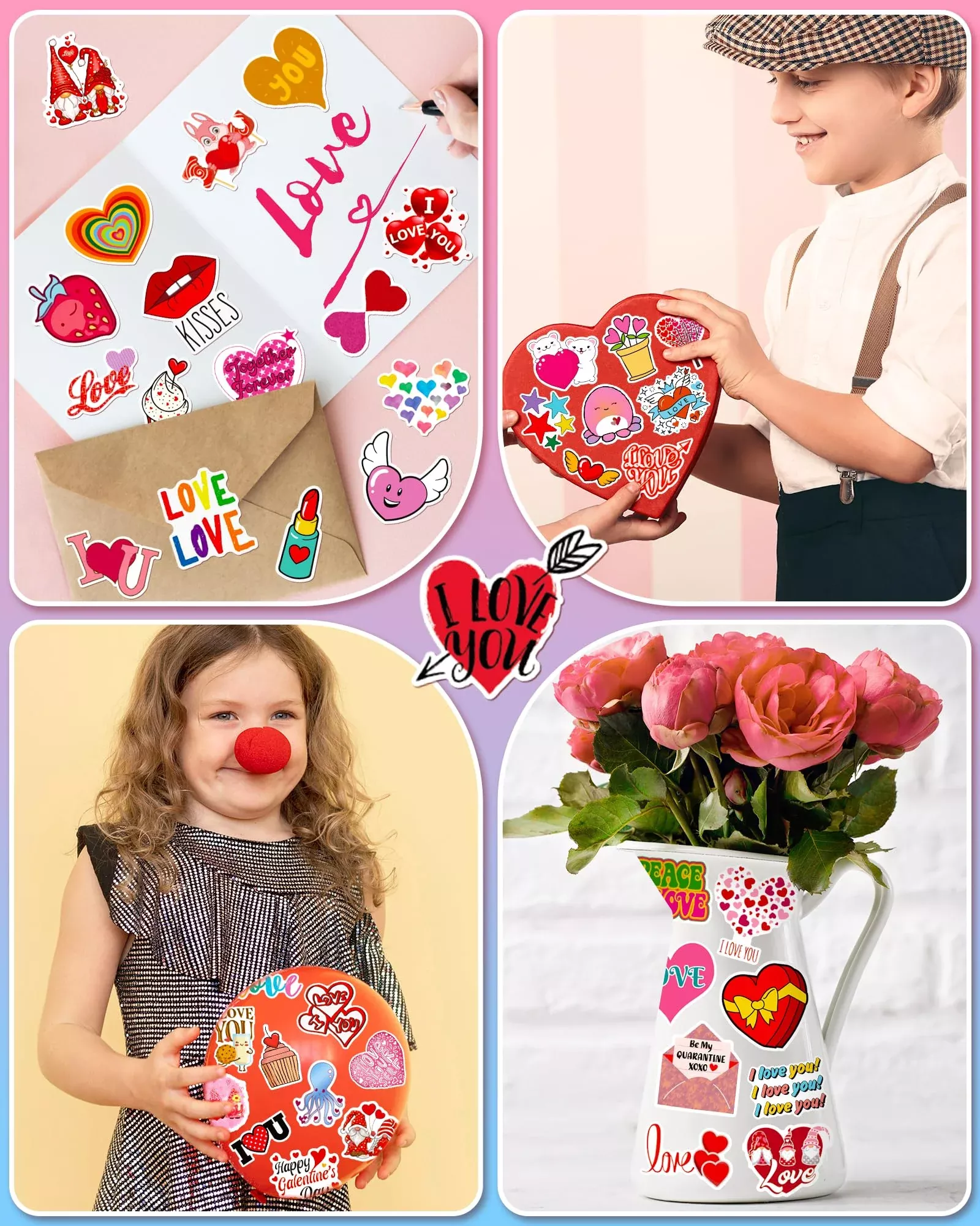 Benresive Valentines Day Stickers Pack, 300 Multicolor Vinyl Stickers