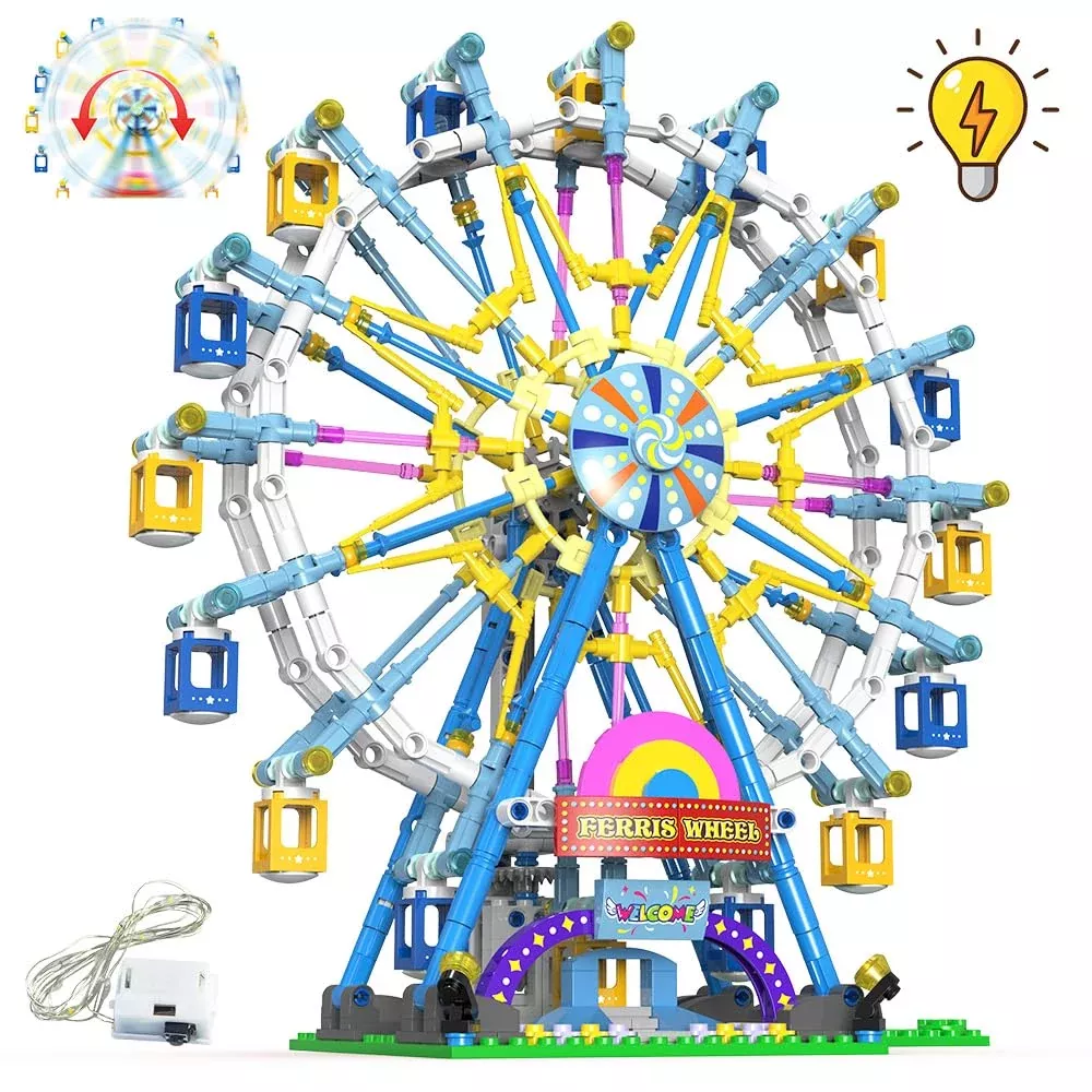 Benuefe Rotating Ferris Wheel Building Set, Blue, 813pcs, 5
