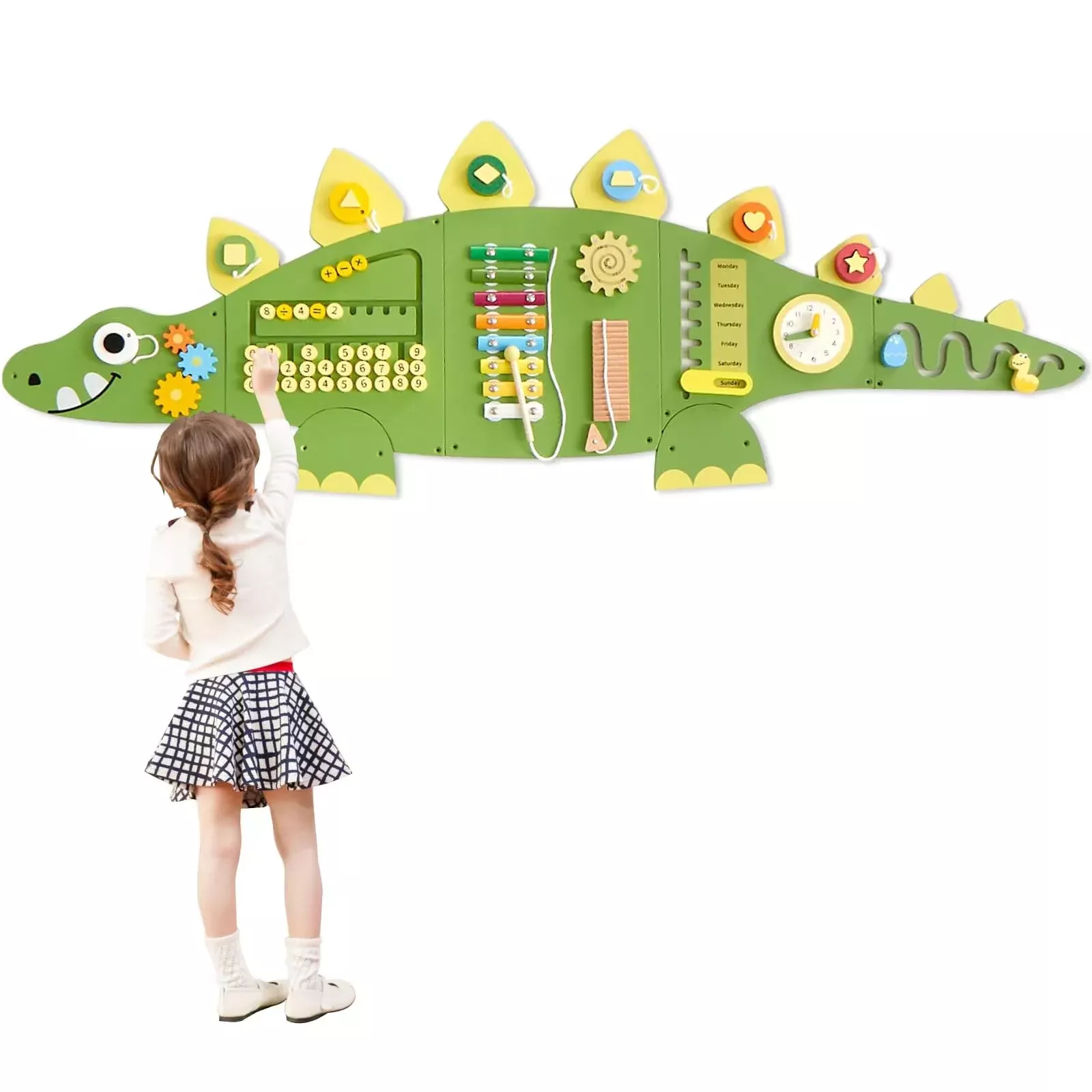 Beright Dinosaur Activity Wall Busy Board, Montessori Sensory Toy, 53"