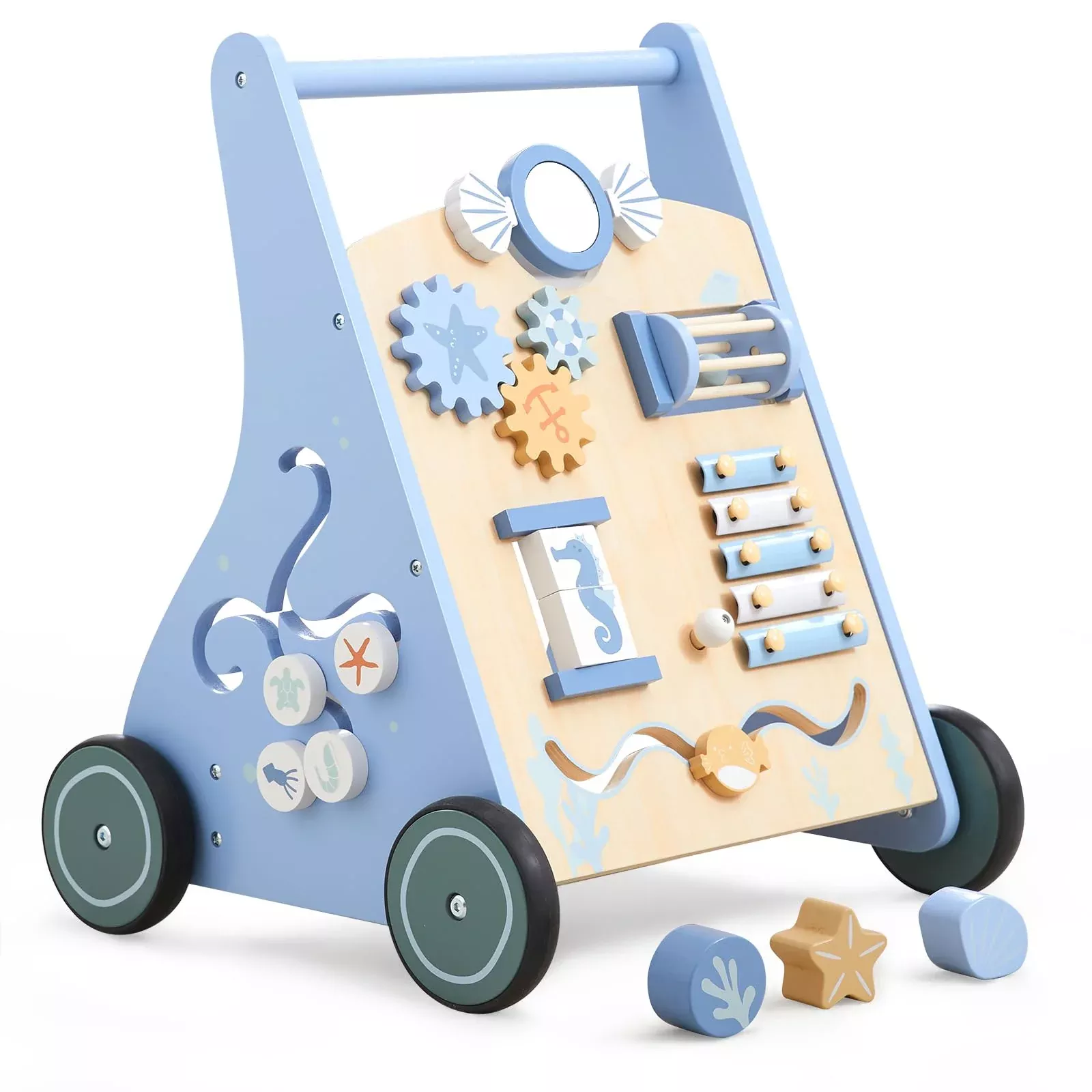Beright Wooden Baby Walker - Blue - 14" W x 15" L x