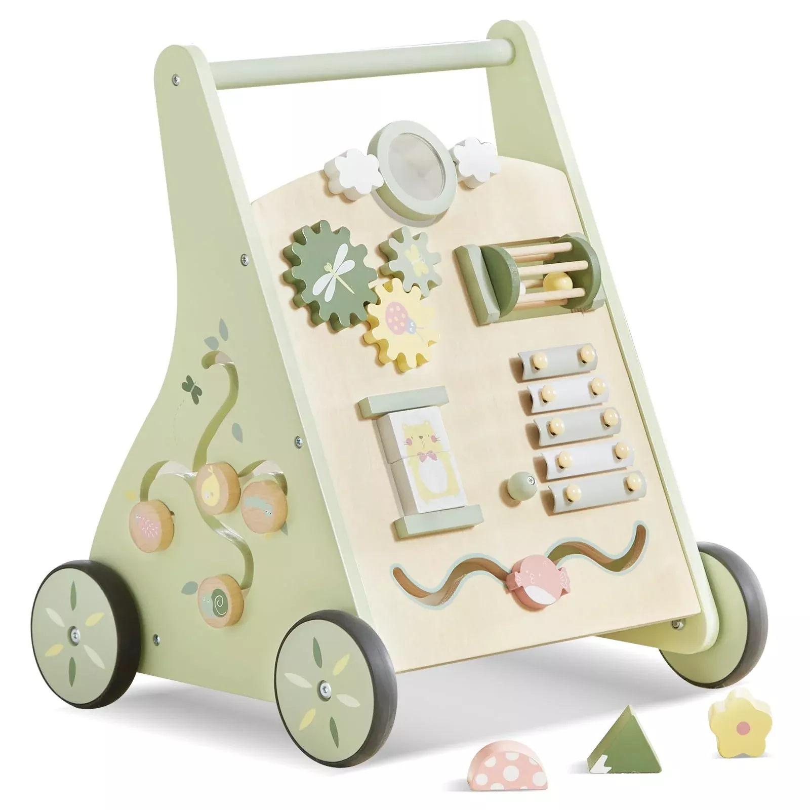 Beright Wooden Baby Walker - Green Push and Pull Activity Toy, Medium