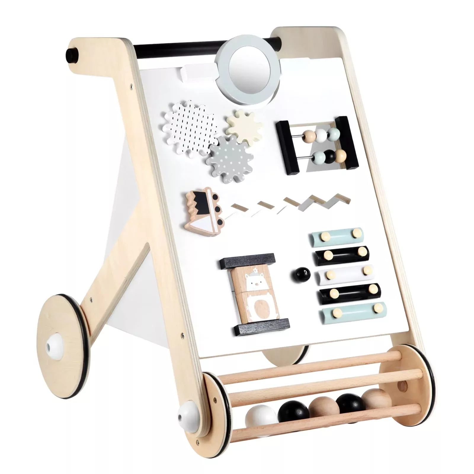 Beright Wooden Baby Walker With Roller, Push And Pull Learning Activit