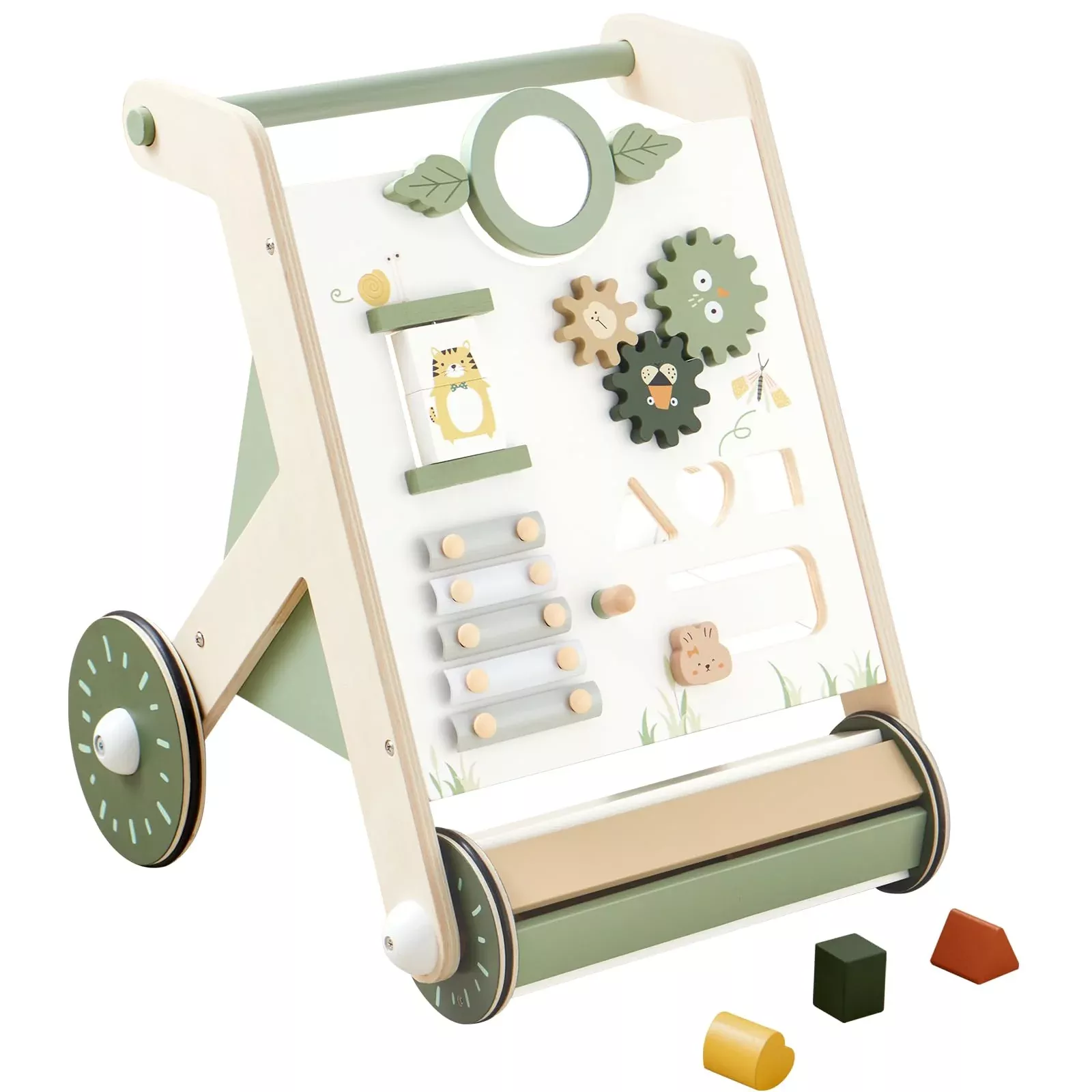 Beright Wooden Baby Walker With Roller Upgraded, Push And Pull Learnin