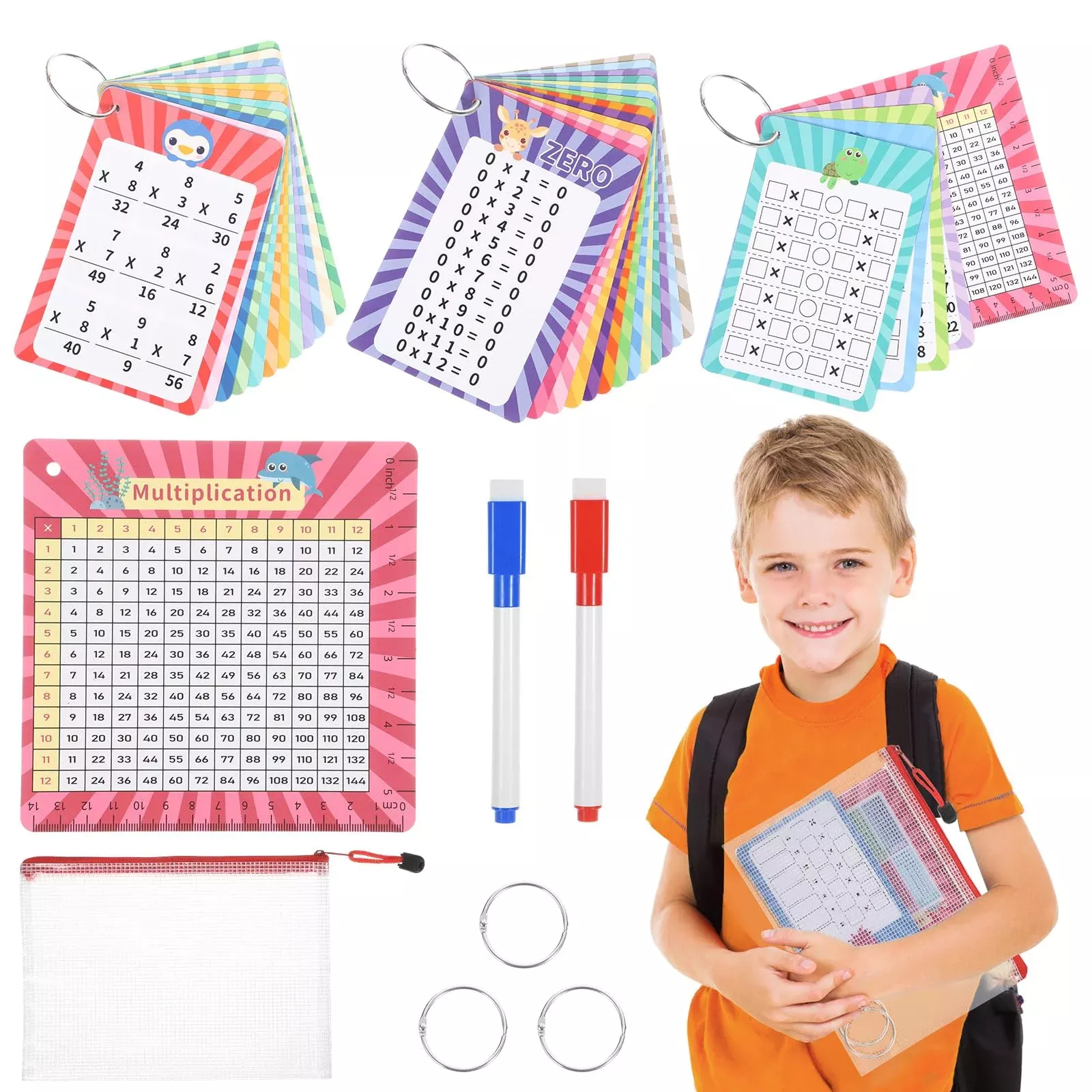 BESARME Multiplication Flash Cards Medium Multi-color 30 Cards Set