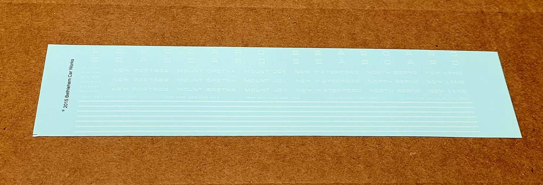 Bethlehem Car Works 316d HO Scale White Seaboard Pullman Sleeper Decals