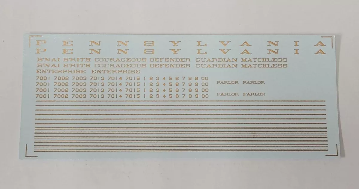 Bethlehem Car Works 401 HO Scale Pennsylvania Parlor Bronze Gold Decals