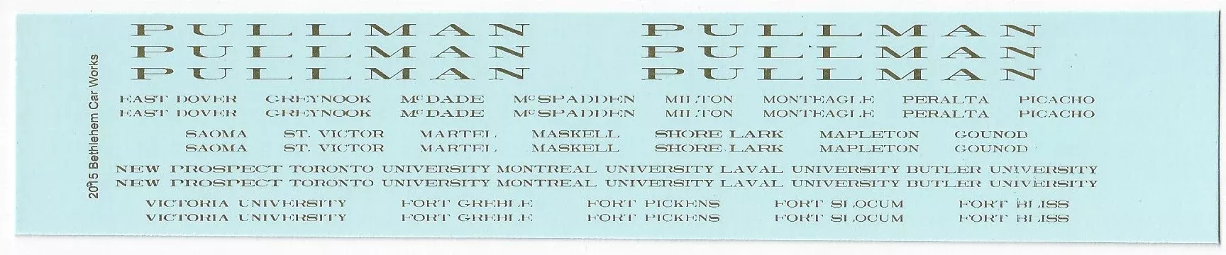 Bethlehem Car Works 500 HO Scale Names for B&M with Pullman - Bronze Gold Decals