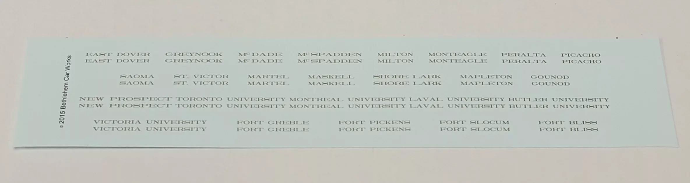 Bethlehem Car Works 524 HO Scale Names for B&M Pullmans - Bronze Gold Decals