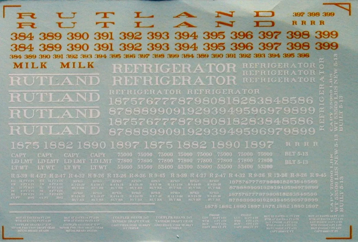 Bethlehem Car Works 852 HO Scale Rutland Refridgerator Dulux Gold Decals