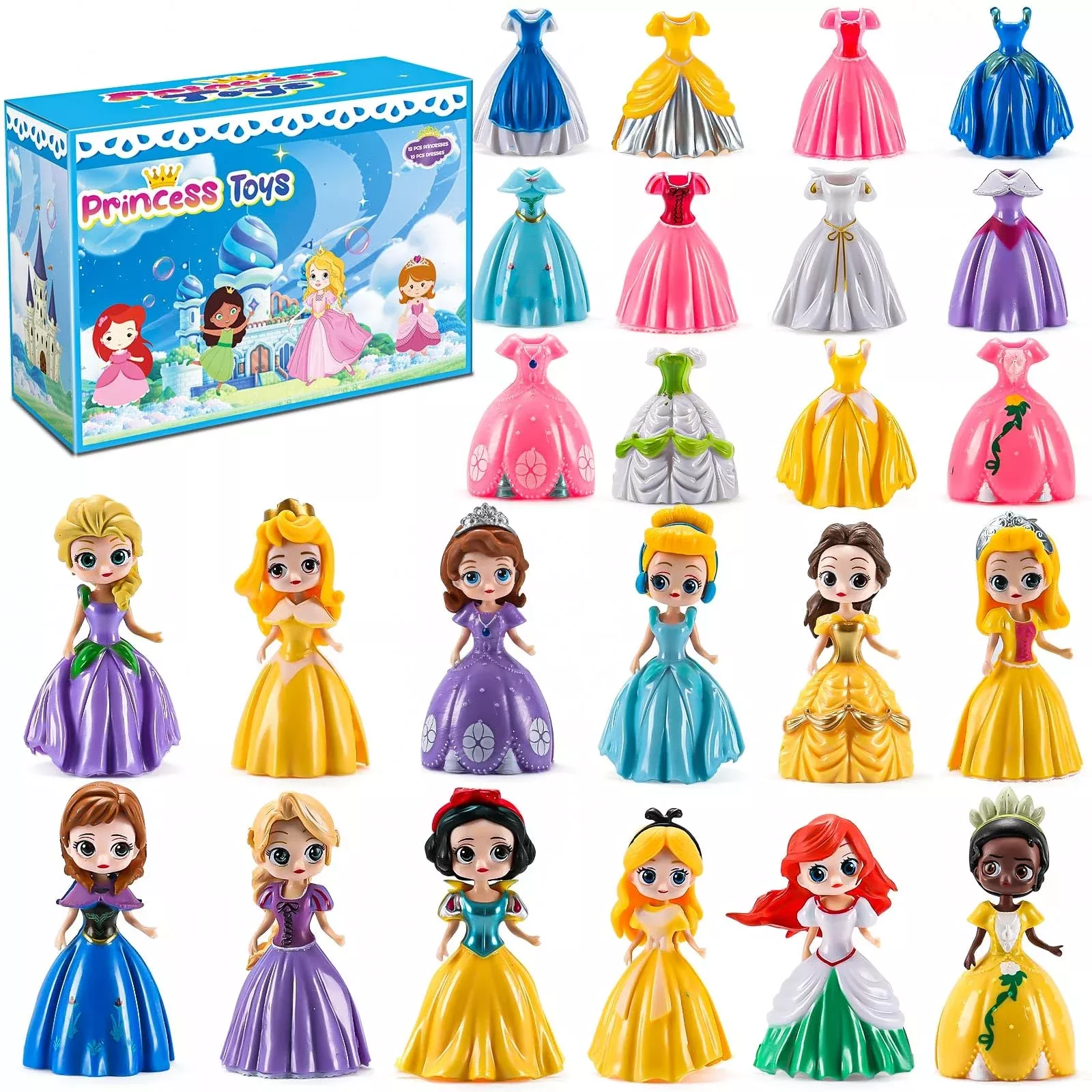 Bicakza Princess Transformable Toy Set, 12 Princesses, 6.5