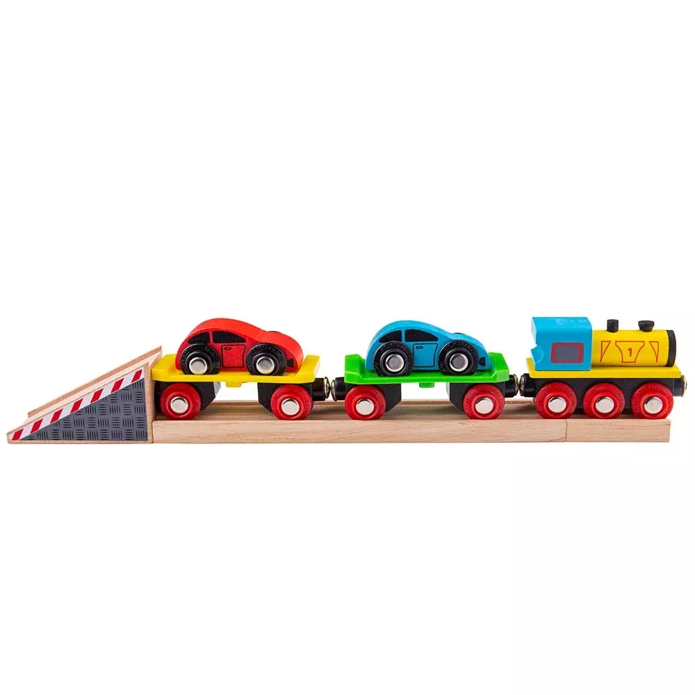 Bigjigs Rail Car Loader Set - Wooden Train Playset - Multicoloured