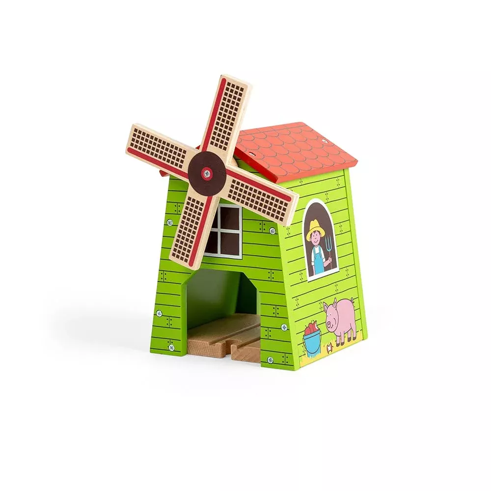 Bigjigs Rail Country Windmill Tunnel Toy - Multicoloured, 8.7"