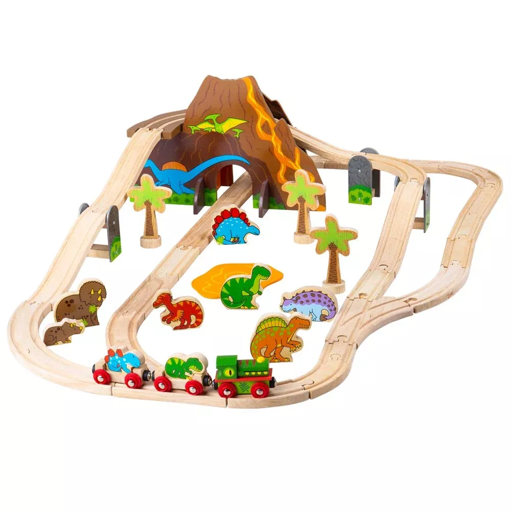 Bigjigs Rail Dinosaur Wooden Train Set, 49 Pieces, Multicoloured
