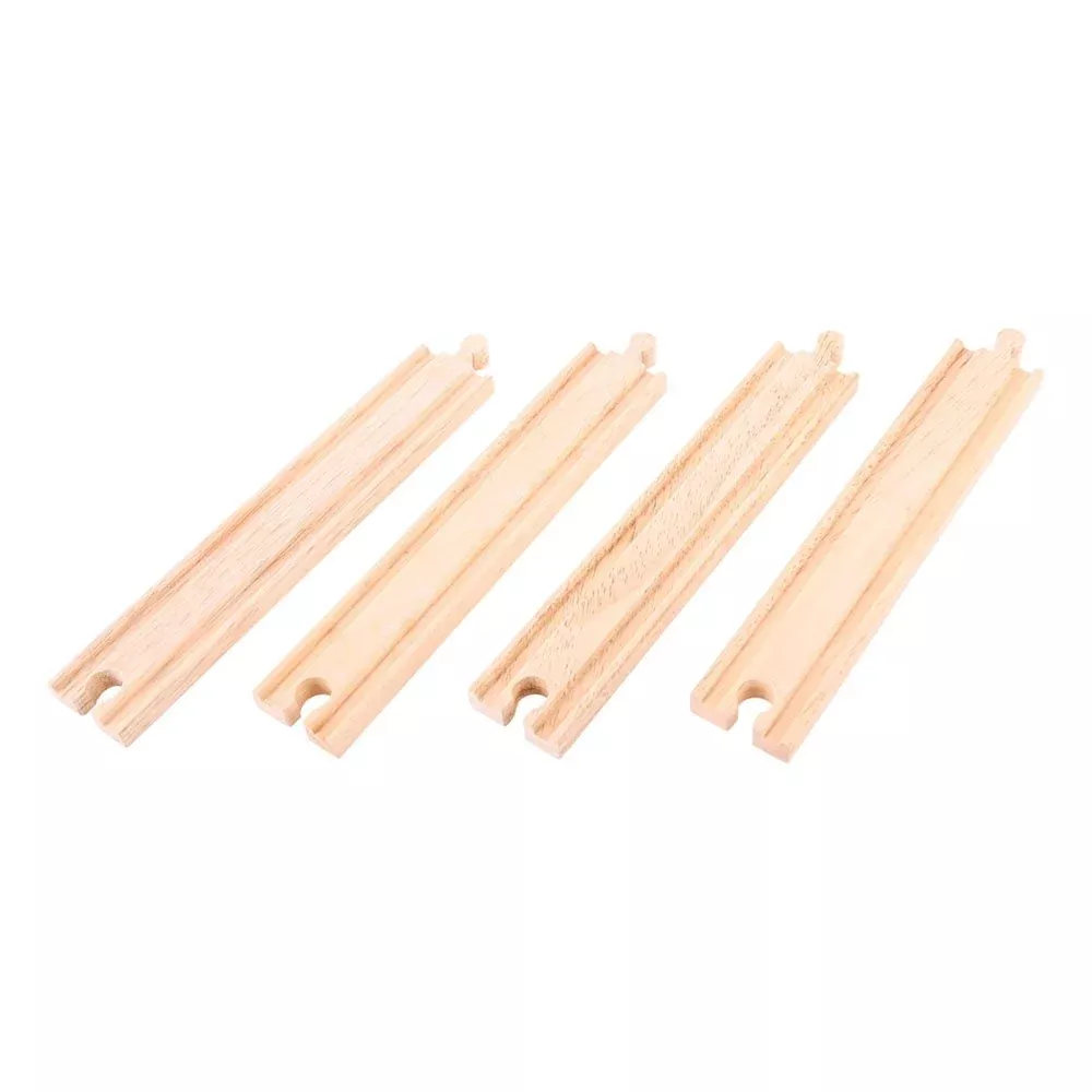 Bigjigs Rail Long Straights Pack of 4 Wooden Train Track Multicoloured