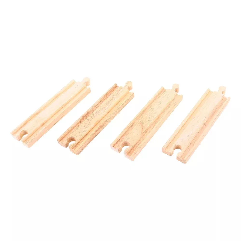 Bigjigs Rail Medium Straights Pack of 4 Wooden Track, Multicoloured