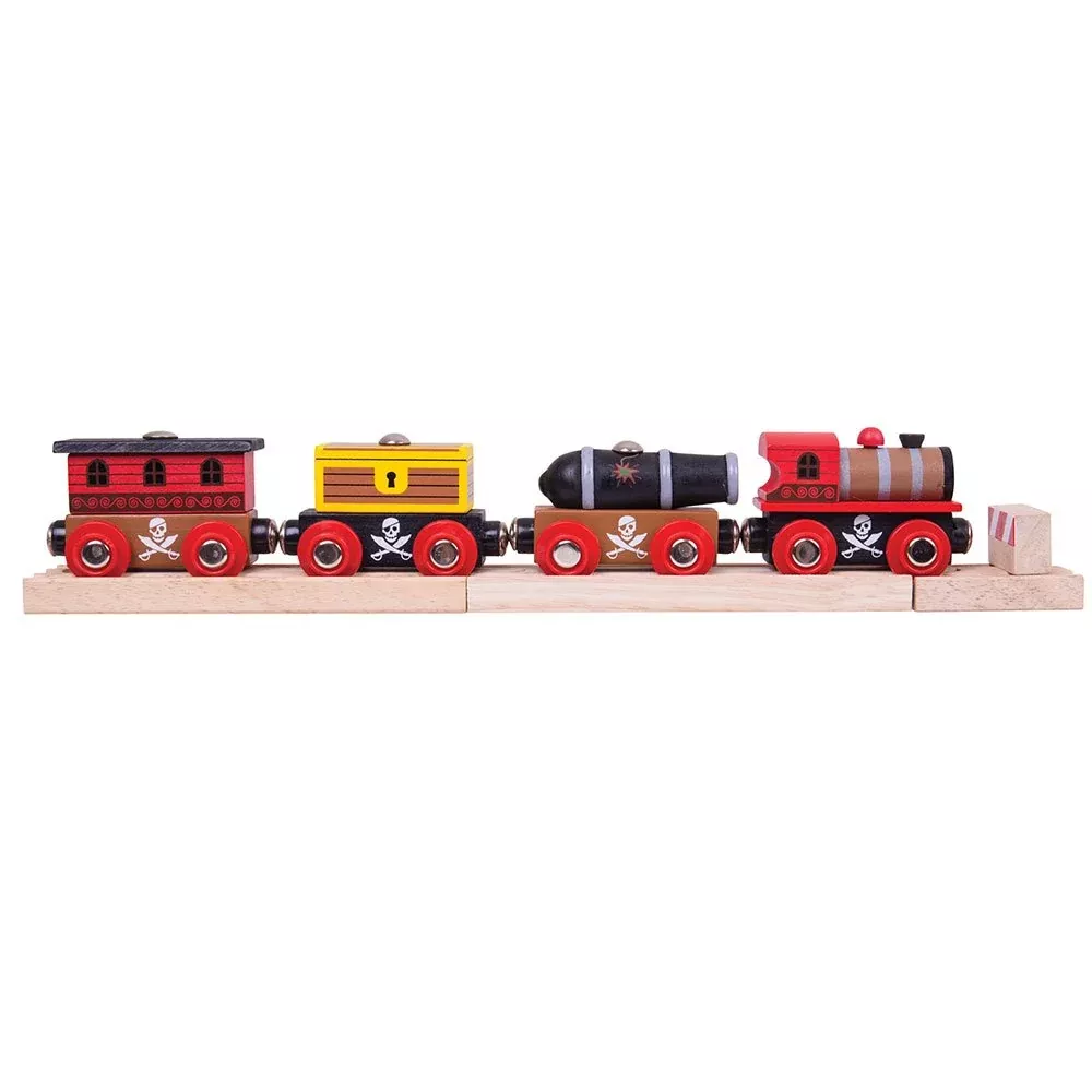 Bigjigs Rail Pirate Train Set with Cannon & Treasure Chest, Multicoloured