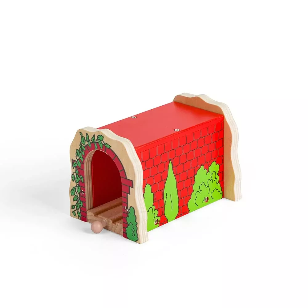 Bigjigs Rail Wooden Red Brick Tunnel for Train Sets, Multicoloured