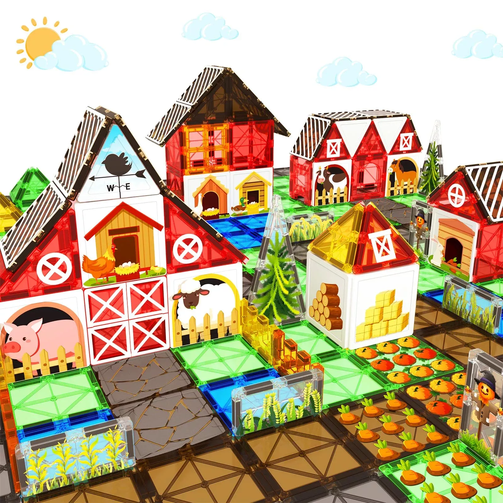BigShu Magnetic Tiles Set - Farm Themed, 68PCS, Multicolor, Medium