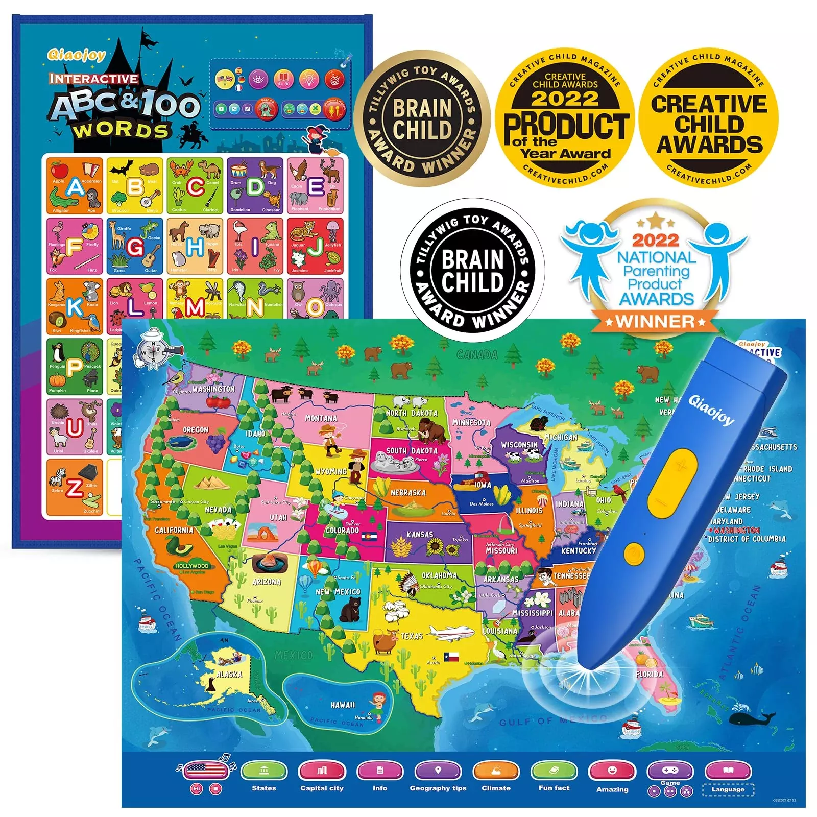 Bilingual Interactive For Kids Talking Usa Map Alphabet Poster For Tod