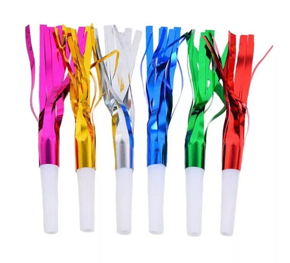 Binaryabc Noise Maker,Metallic Fringed Blowouts Whistles,Party Blowers