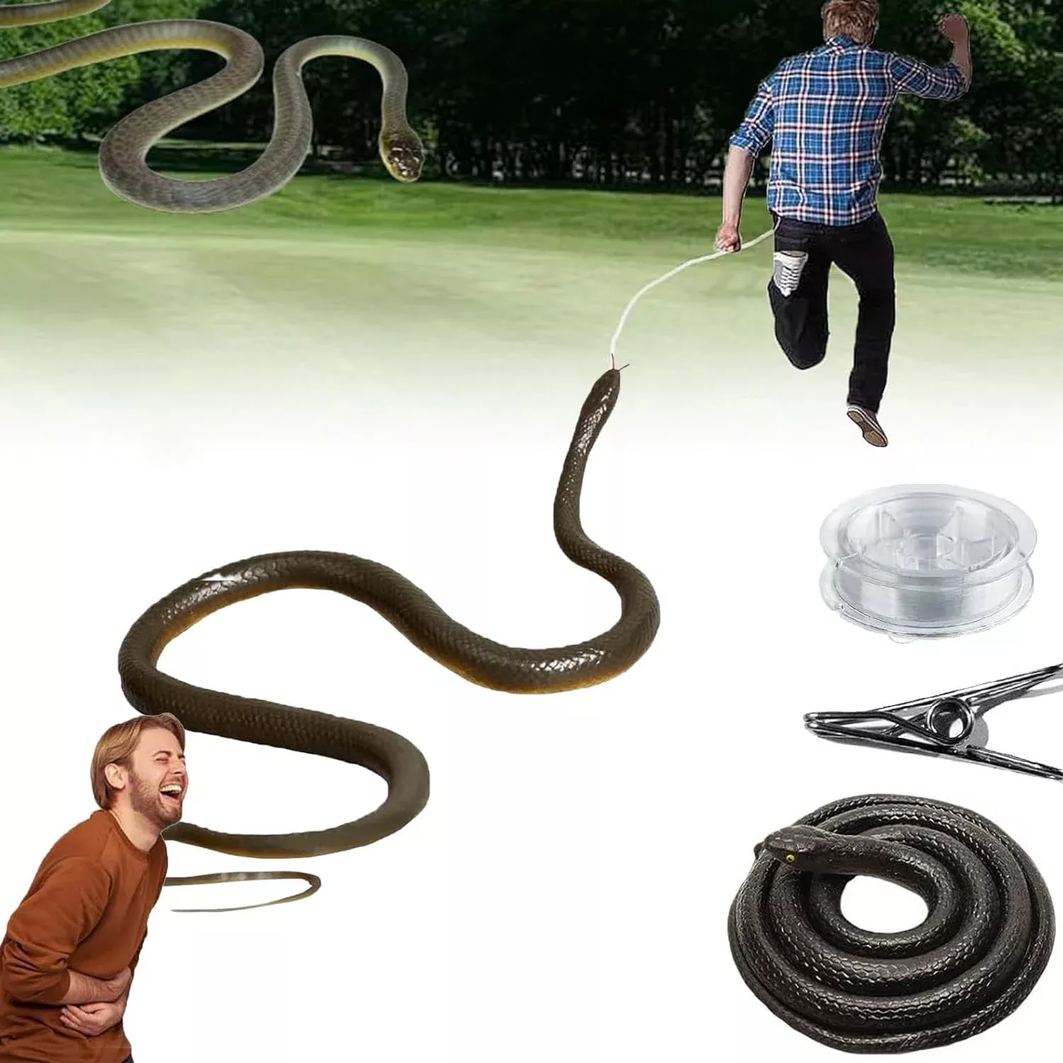 BIXMK Golf Snake Prank with String Clip - 1.2m DIY Black Snake Gag Gif