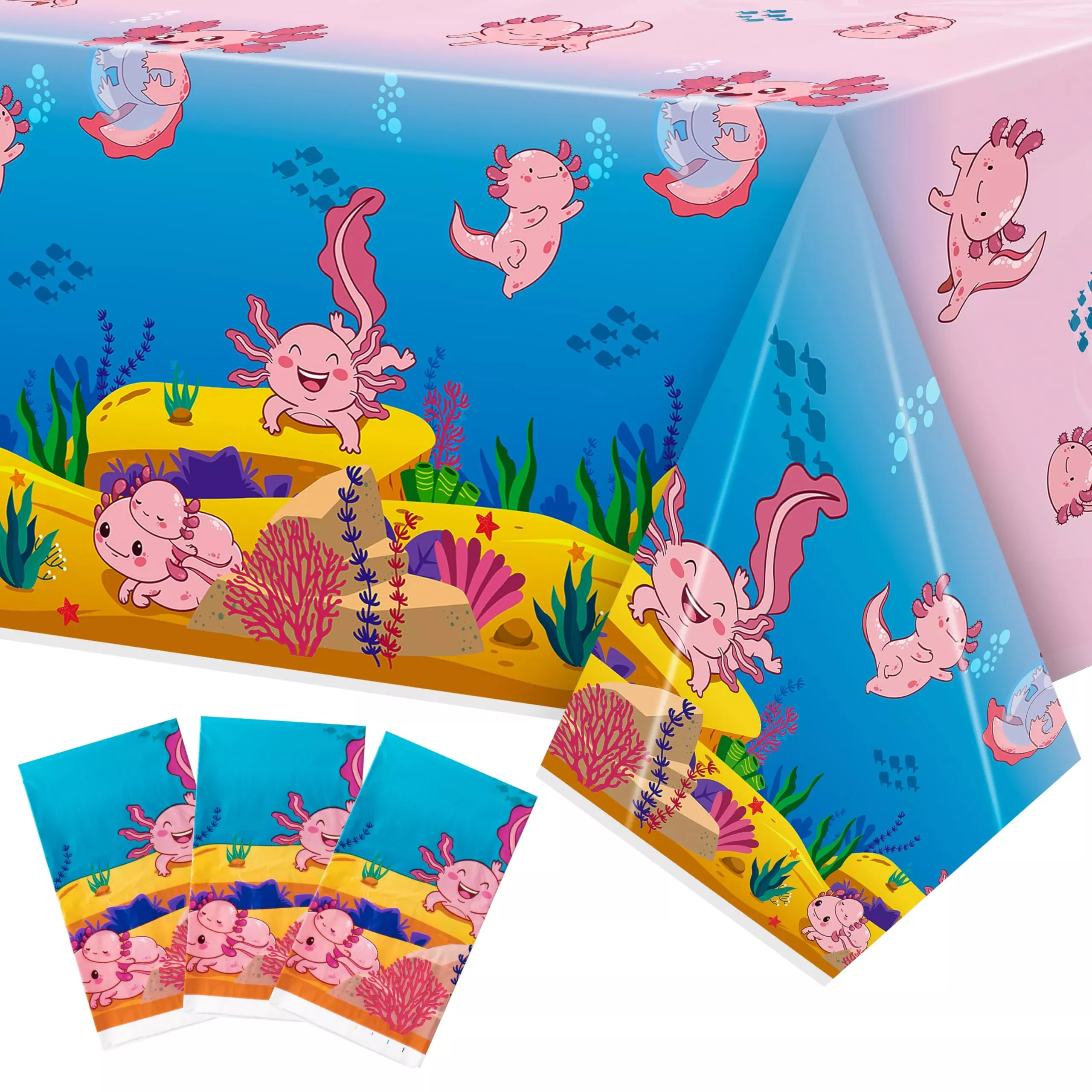 BkeeCten Axolotl Party Tablecloths 54"x108" Pink 3