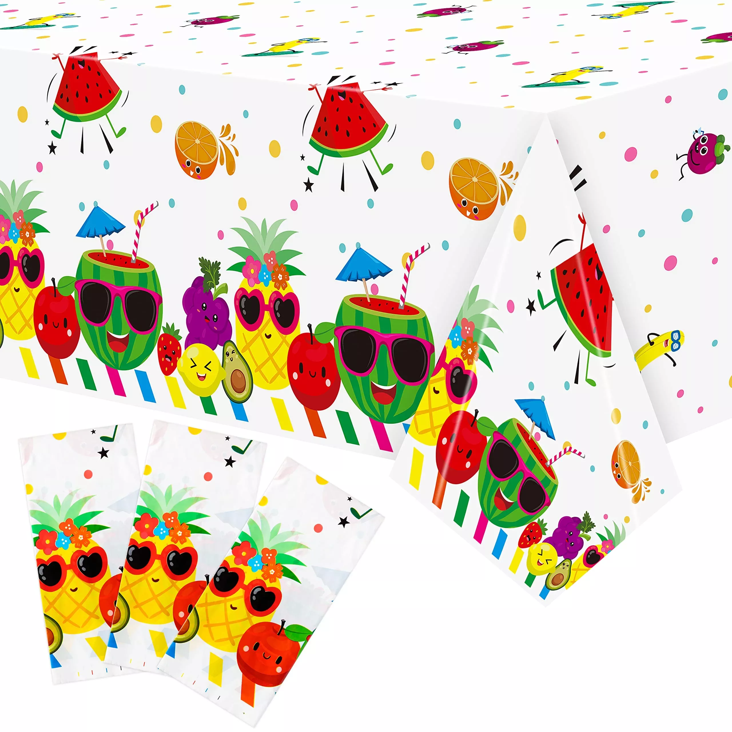 BkeeCten Fruit Theme Tablecloth 54"x108" Summer Hawaii Fruit 3 Pack